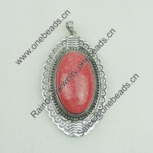 Pendant With Resin Beads. Fashion Zinc Alloy Jewelry Findings. Lead-free. Flat Oval 112x63mm. Sold by Bag