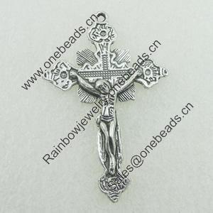 Pendant. Fashion Zinc Alloy Jewelry Findings. Lead-free. Cross 48x31mm. Sold by Bag 