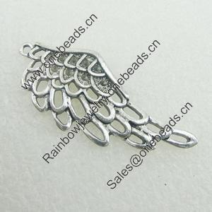 Pendant. Fashion Zinc Alloy Jewelry Findings. Lead-free.Wings 43x17mm. Sold by Bag 