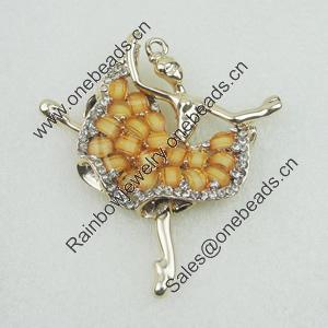 Pendant With Crystal Beads and Resin Beads. Fashion Zinc Alloy Jewelry Findings. Lead-free. Dancer 63x65mm. Sold by Bag