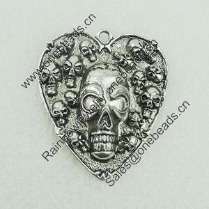 Pendant. Fashion Zinc Alloy Jewelry Findings. Lead-free. Heart 45x39mm. Sold by Bag 