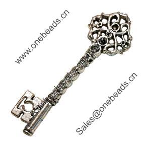 Pendant. Fashion Zinc Alloy Jewelry Findings. Lead-free. Key 68x20mm. Sold by Bag 