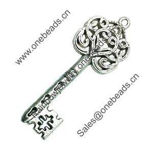 Pendant. Fashion Zinc Alloy Jewelry Findings. Lead-free. Key 60x22mm. Sold by Bag 