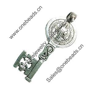 Pendant. Fashion Zinc Alloy Jewelry Findings. Lead-free. Key 60x24mm. Sold by Bag