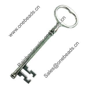 Pendant. Fashion Zinc Alloy Jewelry Findings. Lead-free. Key 102x29mm. Sold by Bag