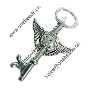 Pendant. Fashion Zinc Alloy Jewelry Findings. Lead-free. Key 78x47mm. Sold by Bag