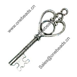 Pendant. Fashion Zinc Alloy Jewelry Findings. Lead-free. Key 64x21mm. Sold by Bag