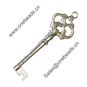 Pendant. Fashion Zinc Alloy Jewelry Findings. Lead-free. Key 70x22mm. Sold by Bag