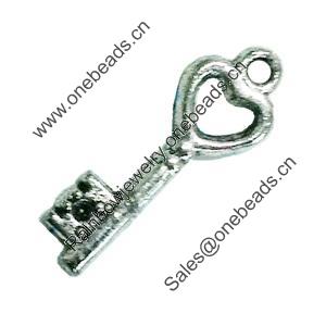 Pendant. Fashion Zinc Alloy Jewelry Findings. Lead-free. Key 7x20mm. Sold by Bag