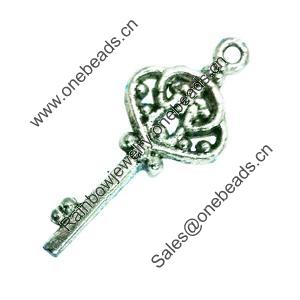 Pendant. Fashion Zinc Alloy Jewelry Findings. Lead-free. Key 28x11mm. Sold by Bag