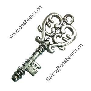 Pendant. Fashion Zinc Alloy Jewelry Findings. Lead-free. Key 33x14mm. Sold by Bag