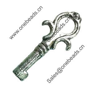 Pendant. Fashion Zinc Alloy Jewelry Findings. Lead-free. Key 25x10mm. Sold by Bag