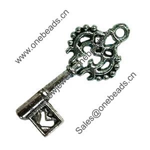 Pendant. Fashion Zinc Alloy Jewelry Findings. Lead-free. Key 28x10mm. Sold by Bag