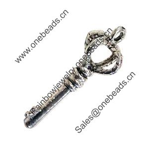 Pendant. Fashion Zinc Alloy Jewelry Findings. Lead-free. Key 28x7mm. Sold by Bag