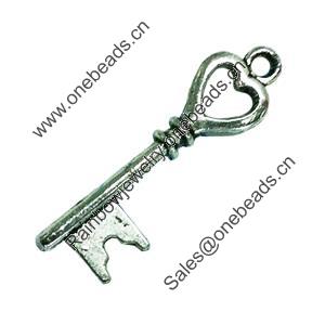 Pendant. Fashion Zinc Alloy Jewelry Findings. Lead-free. Key 8x28mm. Sold by Bag
