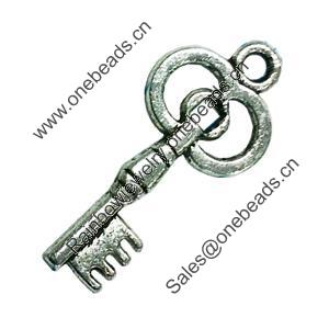 Pendant. Fashion Zinc Alloy Jewelry Findings. Lead-free. Key 13x28mm. Sold by Bag