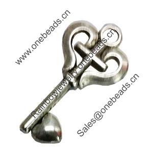 Pendant. Fashion Zinc Alloy Jewelry Findings. Lead-free. Key 33x17mm. Sold by Bag