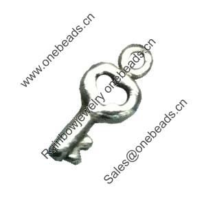 Pendant. Fashion Zinc Alloy Jewelry Findings. Lead-free. Key 15x8mm. Sold by Bag