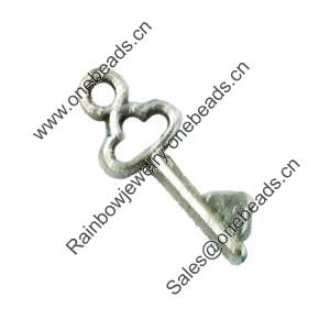 Pendant. Fashion Zinc Alloy Jewelry Findings. Lead-free. Key 18x6mm. Sold by Bag