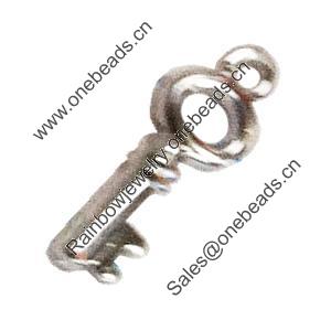 Pendant. Fashion Zinc Alloy Jewelry Findings. Lead-free. Key 15x7mm. Sold by Bag