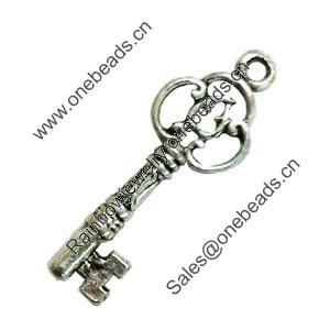 Pendant. Fashion Zinc Alloy Jewelry Findings. Lead-free. Key 27x10mm. Sold by Bag