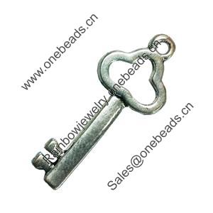 Pendant. Fashion Zinc Alloy Jewelry Findings. Lead-free. Key 12x30mm. Sold by Bag
