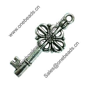 Pendant. Fashion Zinc Alloy Jewelry Findings. Lead-free. Key 31x14mm. Sold by Bag