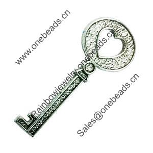 Pendant. Fashion Zinc Alloy Jewelry Findings. Lead-free. Key 45x18mm. Sold by Bag