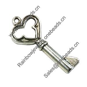 Pendant. Fashion Zinc Alloy Jewelry Findings. Lead-free. Key 33x15mm. Sold by Bag