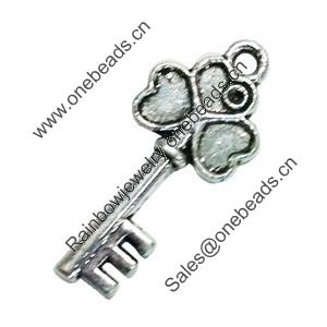 Pendant. Fashion Zinc Alloy Jewelry Findings. Lead-free. Key 29x12mm. Sold by Bag