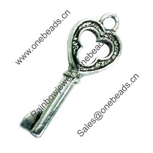 Pendant. Fashion Zinc Alloy Jewelry Findings. Lead-free. Key 32x12mm. Sold by Bag