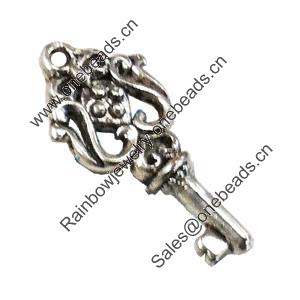 Pendant. Fashion Zinc Alloy Jewelry Findings. Lead-free. Key 27x13mm. Sold by Bag