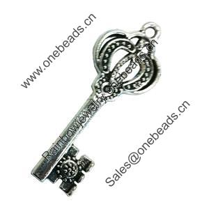 Pendant. Fashion Zinc Alloy Jewelry Findings. Lead-free. Key 47x18mm. Sold by Bag