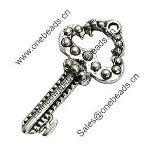 Pendant. Fashion Zinc Alloy Jewelry Findings. Lead-free. Key 34x18mm. Sold by Bag