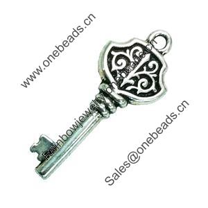 Pendant. Fashion Zinc Alloy Jewelry Findings. Lead-free. Key 37x12mm. Sold by Bag