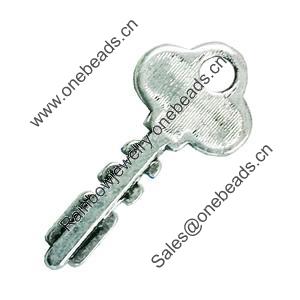 Pendant. Fashion Zinc Alloy Jewelry Findings. Lead-free. Key 33x15mm. Sold by Bag