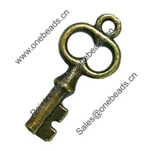 Pendant. Fashion Zinc Alloy Jewelry Findings. Lead-free. Key 25x12mm. Sold by Bag