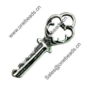 Pendant. Fashion Zinc Alloy Jewelry Findings. Lead-free. Key 37x13mm. Sold by Bag