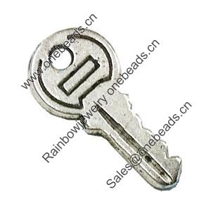 Pendant. Fashion Zinc Alloy Jewelry Findings. Lead-free. Key 19x8mm. Sold by Bag