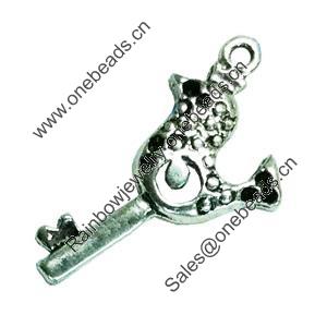 Pendant. Fashion Zinc Alloy Jewelry Findings. Lead-free. Key 15x28mm. Sold by Bag