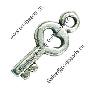 Pendant. Fashion Zinc Alloy Jewelry Findings. Lead-free. Key 15x8mm. Sold by Bag