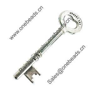 Pendant. Fashion Zinc Alloy Jewelry Findings. Lead-free. Key 58x17mm. Sold by Bag