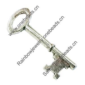 Pendant. Fashion Zinc Alloy Jewelry Findings. Lead-free. Key 40x15mm. Sold by Bag