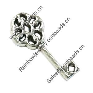 Pendant. Fashion Zinc Alloy Jewelry Findings. Lead-free. Key 26x10mm. Sold by Bag