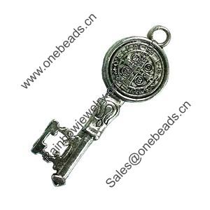 Pendant. Fashion Zinc Alloy Jewelry Findings. Lead-free. Key 42x14mm. Sold by Bag