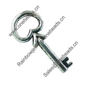 Pendant. Fashion Zinc Alloy Jewelry Findings. Lead-free. Key 27x12mm. Sold by Bag