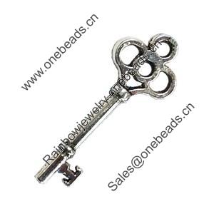 Pendant. Fashion Zinc Alloy Jewelry Findings. Lead-free. Key 26x8mm. Sold by Bag