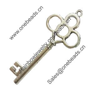 Pendant. Fashion Zinc Alloy Jewelry Findings. Lead-free. Key 62x27mm. Sold by Bag