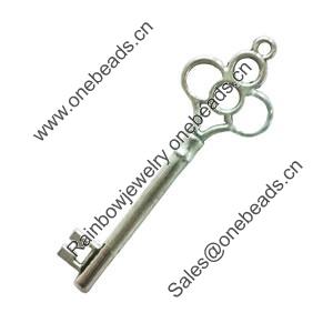 Pendant. Fashion Zinc Alloy Jewelry Findings. Lead-free. Key 52x18mm. Sold by Bag
