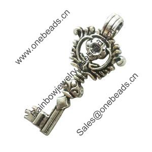 Pendant. Fashion Zinc Alloy Jewelry Findings. Lead-free. Key 44x16mm. Sold by Bag